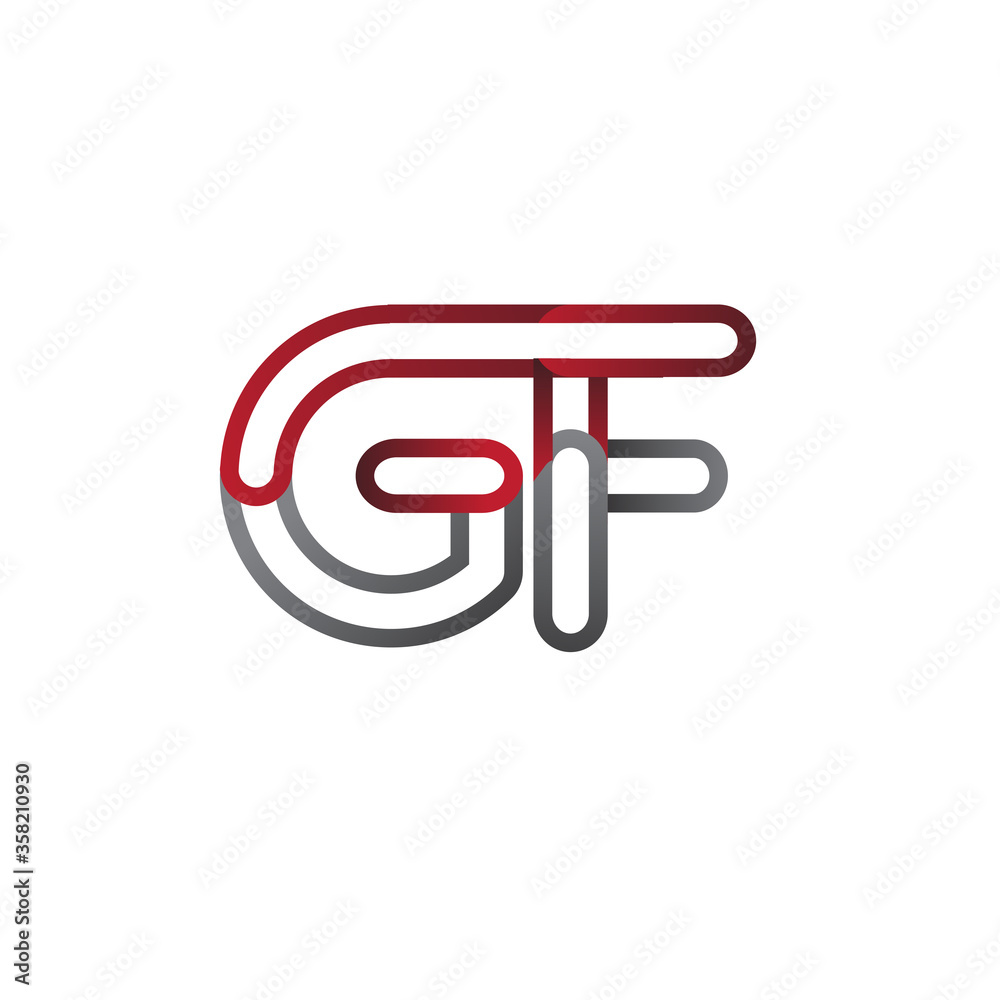 initial logo letter GF, linked outline red and grey colored, rounded logotype initial logo letter GF, linked outline red and grey colored, rounded logotype