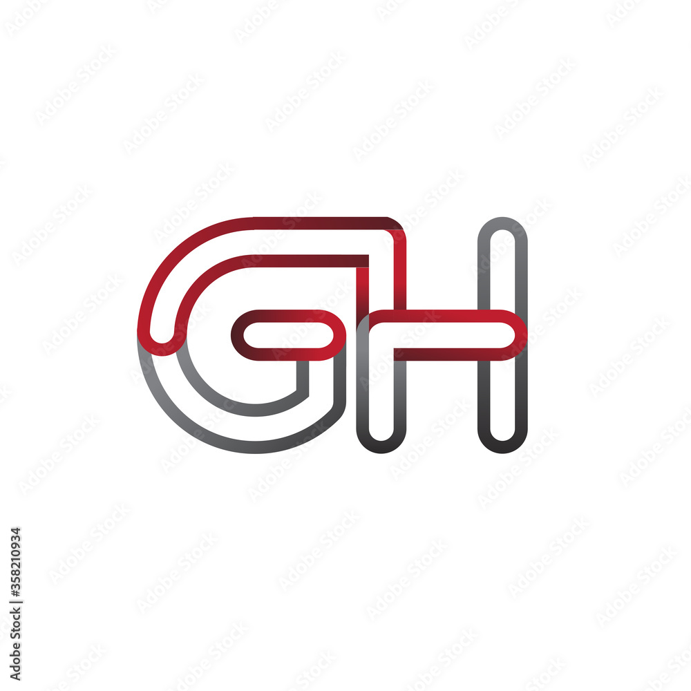 initial logo letter GH, linked outline red and grey colored, rounded logotype initial logo letter GH, linked outline red and grey colored, rounded logotype