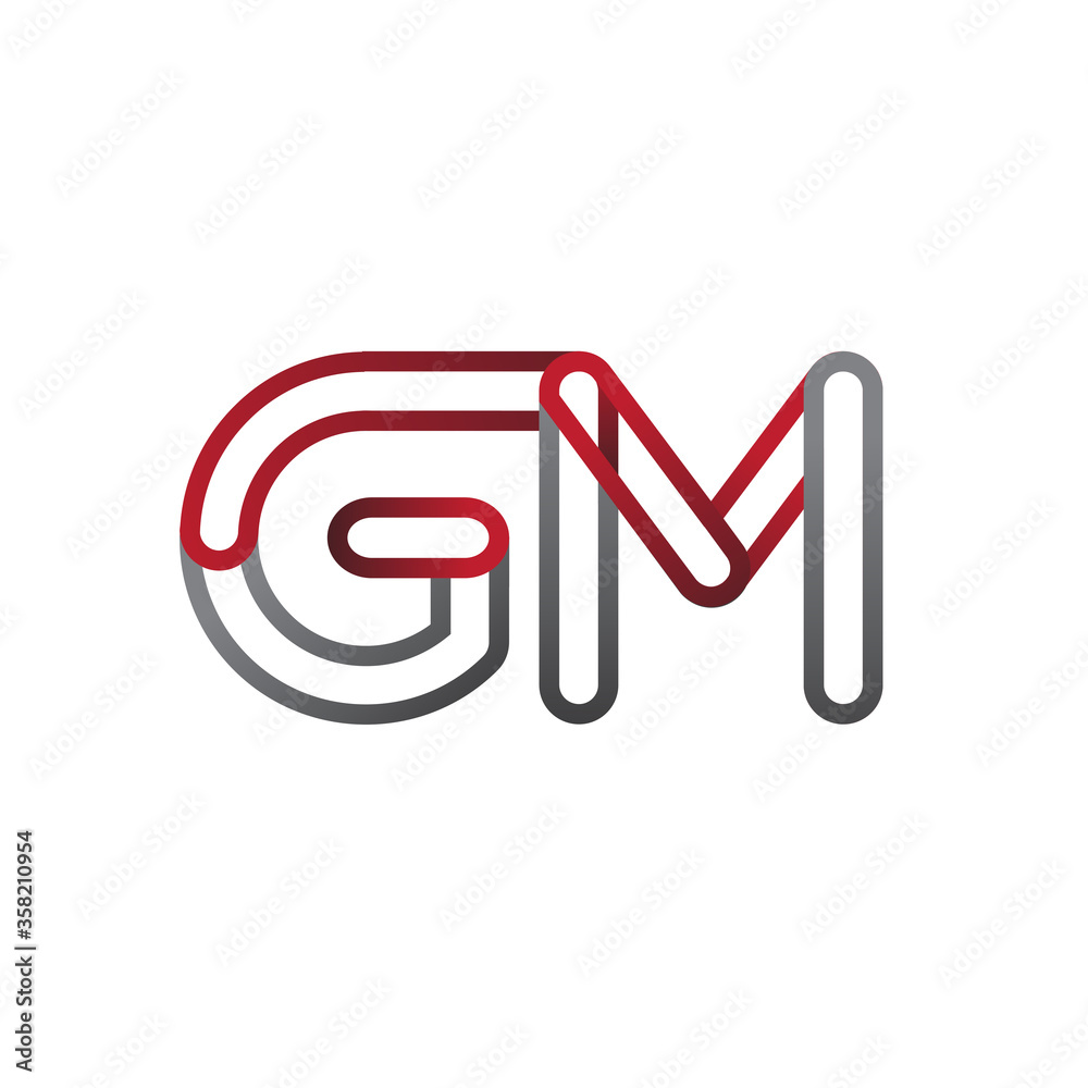 initial logo letter GM, linked outline red and grey colored, rounded logotype initial logo letter GM, linked outline red and grey colored, rounded logotype