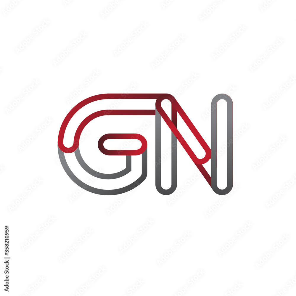 initial logo letter GN, linked outline red and grey colored, rounded logotype initial logo letter GN, linked outline red and grey colored, rounded logotype
