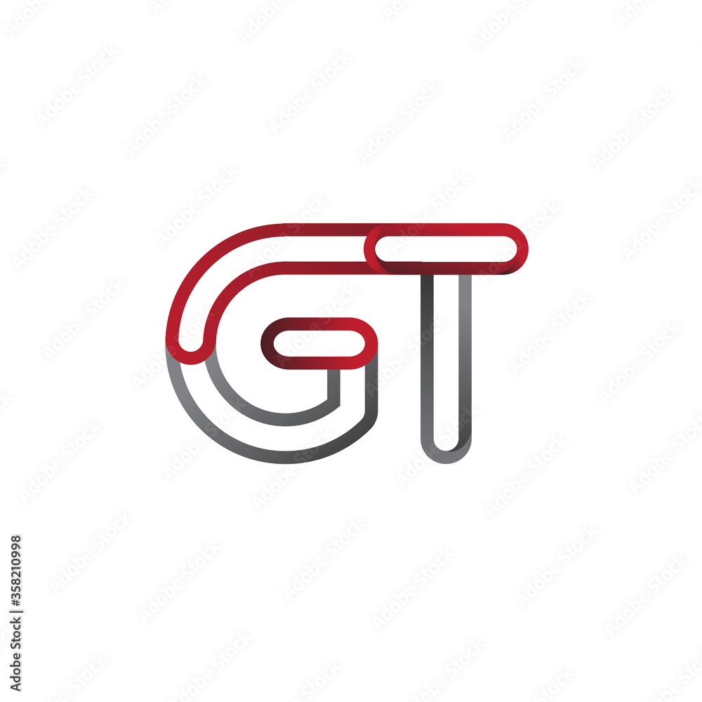 initial logo letter GT, linked outline red and grey colored, rounded logotype initial logo letter GT, linked outline red and grey colored, rounded logotype