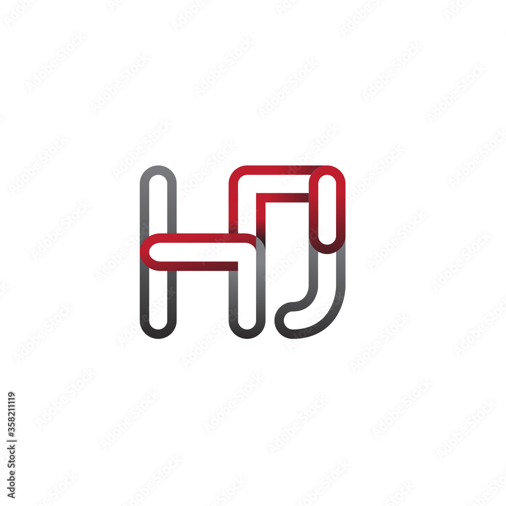 initial logo letter HJ, linked outline red and grey colored, rounded logotype initial logo letter HJ, linked outline red and grey colored, rounded logotype