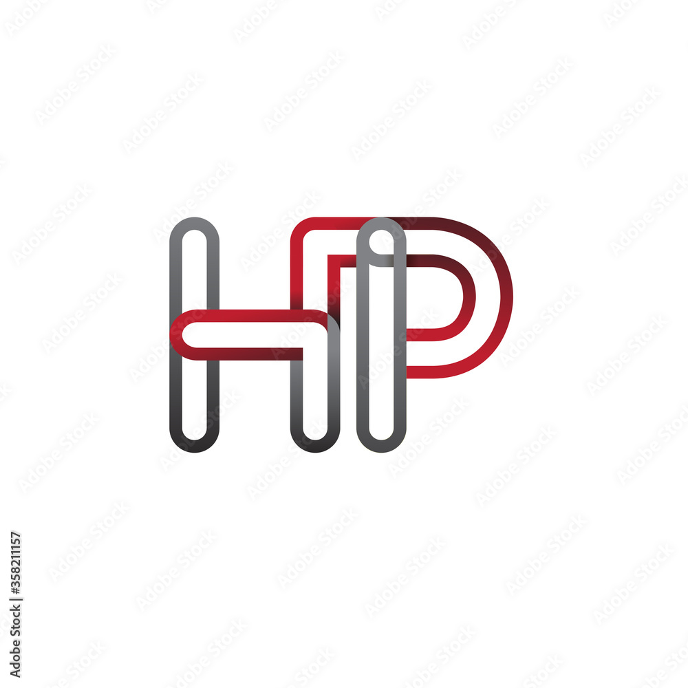 initial logo letter HP, linked outline red and grey colored, rounded logotype initial logo letter HP, linked outline red and grey colored, rounded logotype