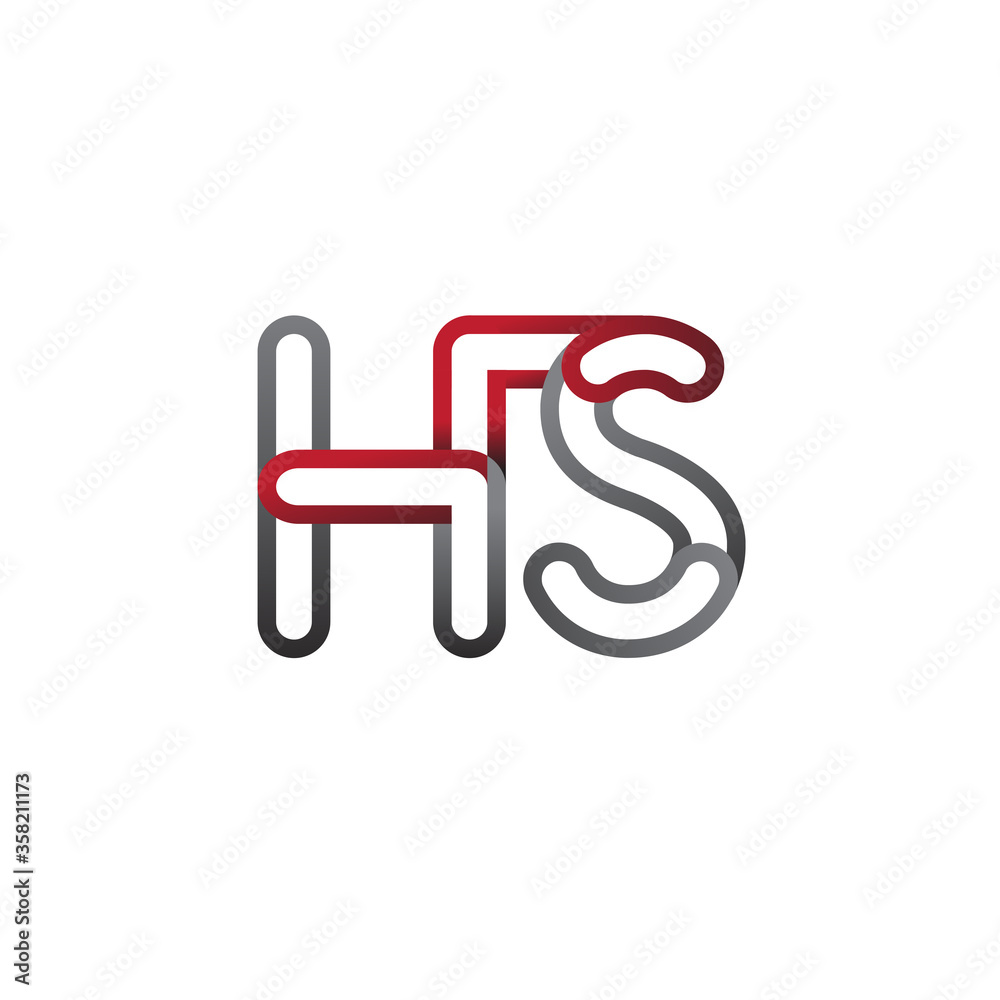 initial logo letter HS, linked outline red and grey colored, rounded logotype