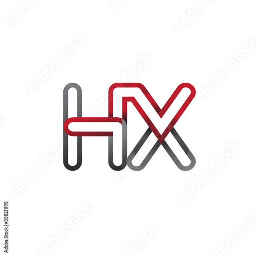 initial logo letter HX, linked outline red and grey colored, rounded logotype