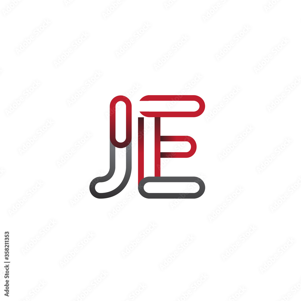 initial logo letter JE, linked outline red and grey colored, rounded logotype initial logo letter JE, linked outline red and grey colored, rounded logotype