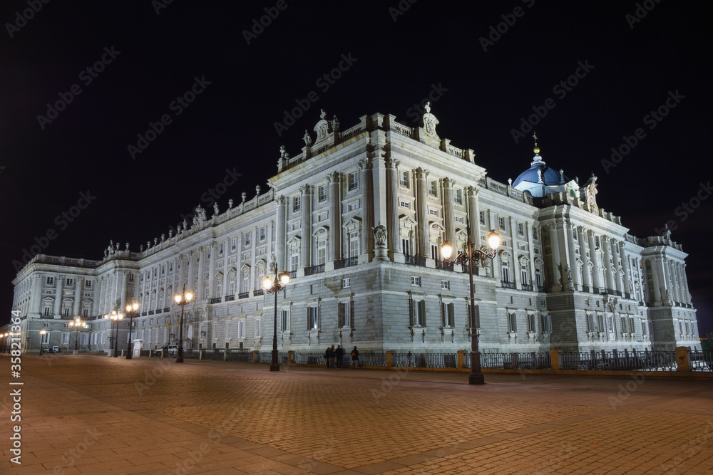 Beautiful night view of Royal Palace of Madrid - Madrid, Spain