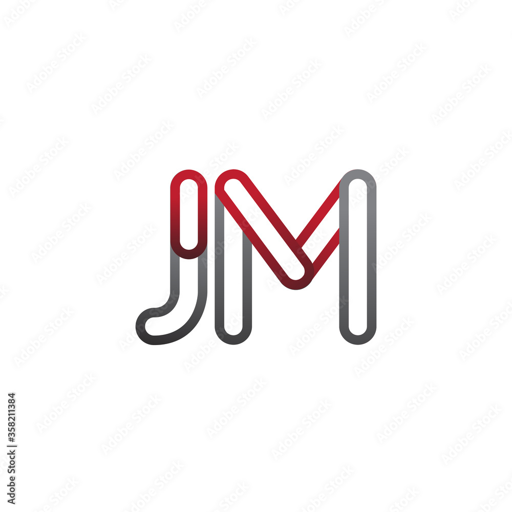 initial logo letter JM, linked outline red and grey colored, rounded logotype