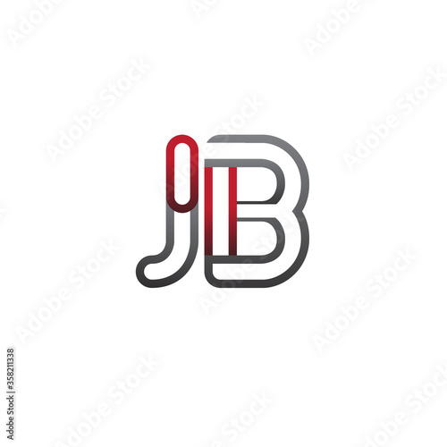 initial logo letter JB, linked outline red and grey colored, rounded logotype