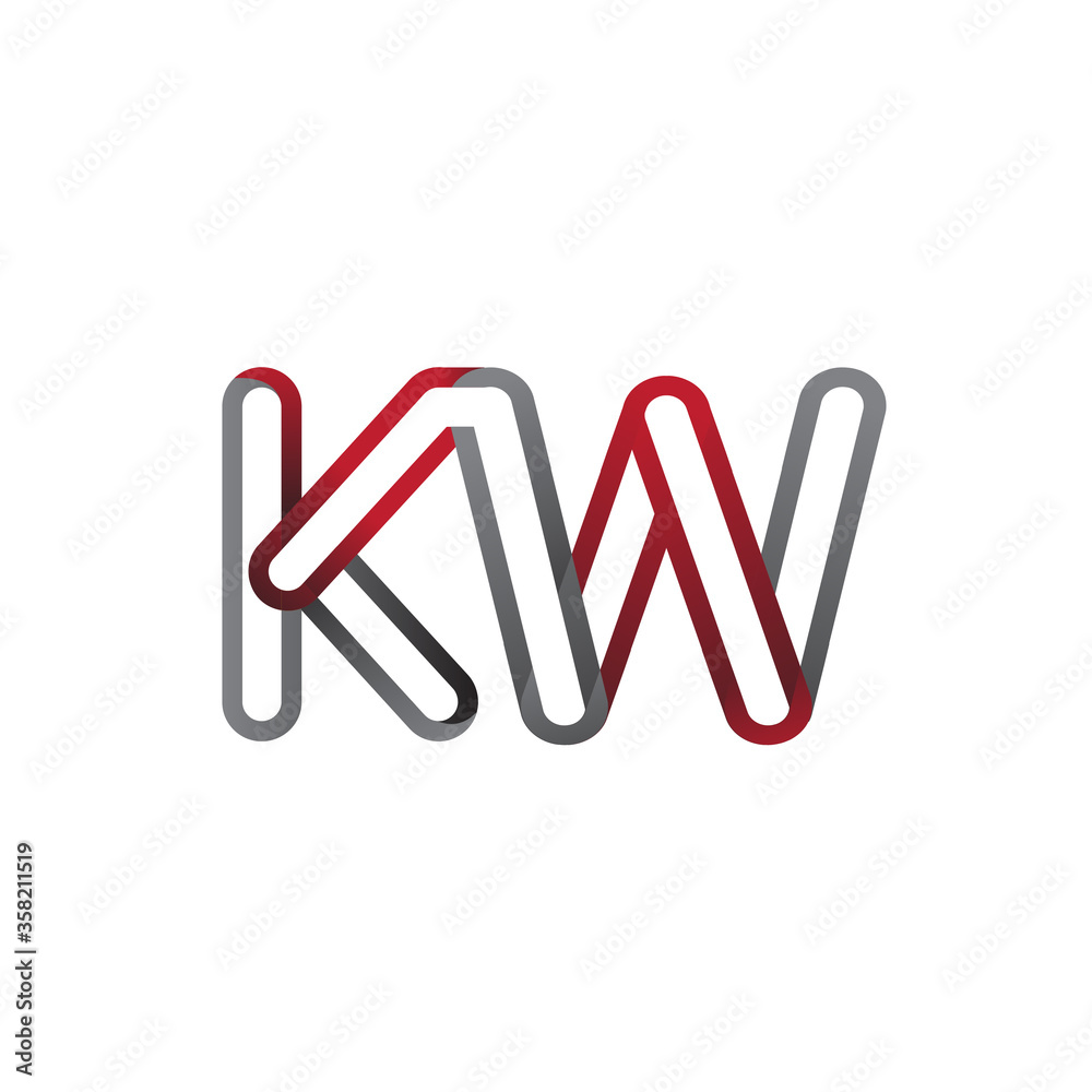 initial logo letter KW, linked outline red and grey colored, rounded logotype initial logo letter KW, linked outline red and grey colored, rounded logotype