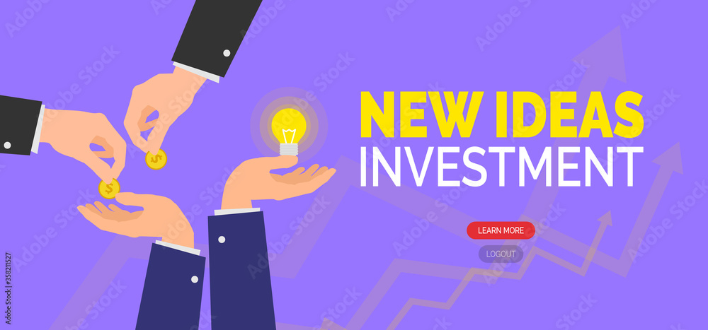 new ideas investment web banner design with businessmen hands coin and light bulb vector illustration new ideas investment web banner design with businessmen hands coin and light bulb vector illustration