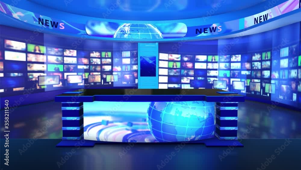 3d virtual news studio green screen background	