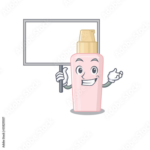 Cartoon picture of foundation mascot design style carries a board