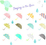 水彩風　かわいい傘のイラスト　いろんな模様の傘