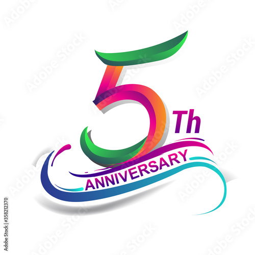 5th anniversary celebration logotype colorful design. Birthday logo on white background.