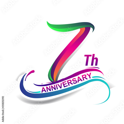 7th anniversary celebration logotype colorful design. Birthday logo on white background.