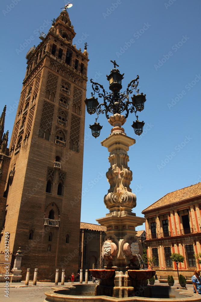 fountain in front of Giralda tower, Seville