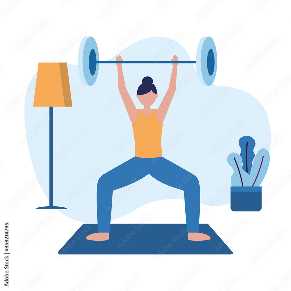 Woman doing exercise with weight at home vector design Woman doing exercise with weight at home vector design