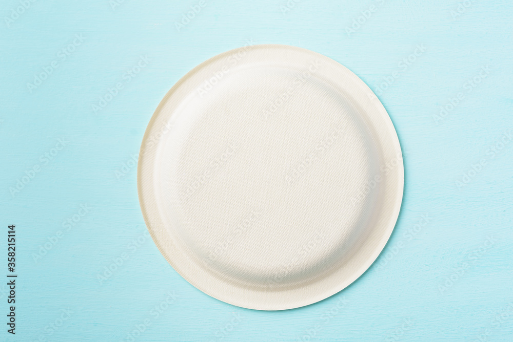 Biodegradable plate, Compostable plate or Eco friendly disposable plate on pastel color background