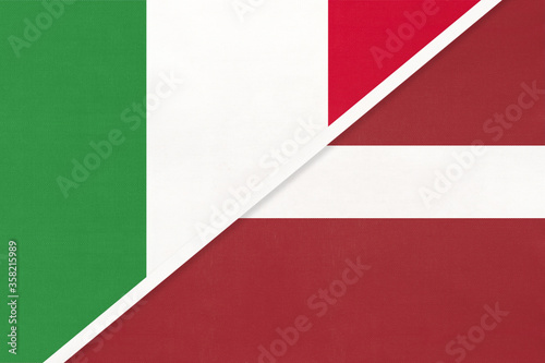 Italy and Latvia, symbol of two national flags from textile. Championship between two European countries.