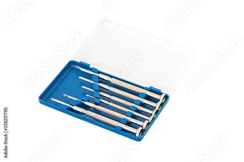 Screw Drivers in Box Set Isolated on White Background