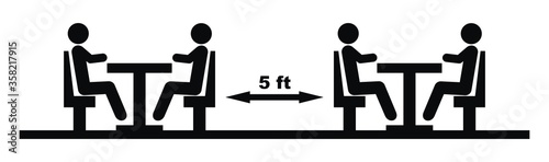 table spacings in public dining rooms, five ft vector icon
