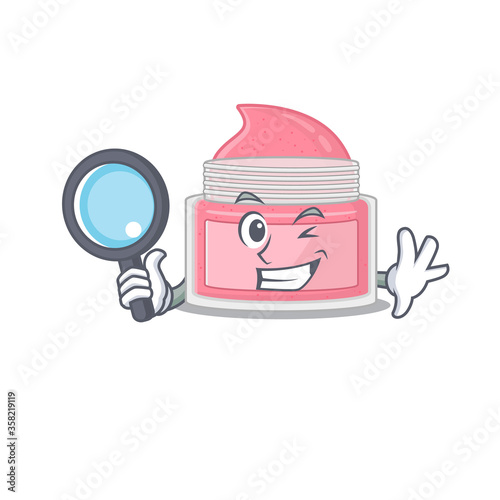 cartoon mascot design of body srub super Detective breaking the case using tools