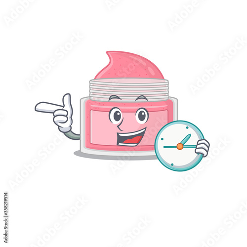 A picture of cheery body srub holding a clock