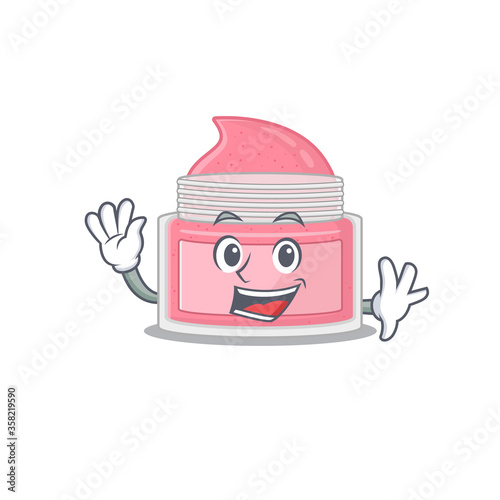 A charismatic body srub mascot design concept smiling and waving hand