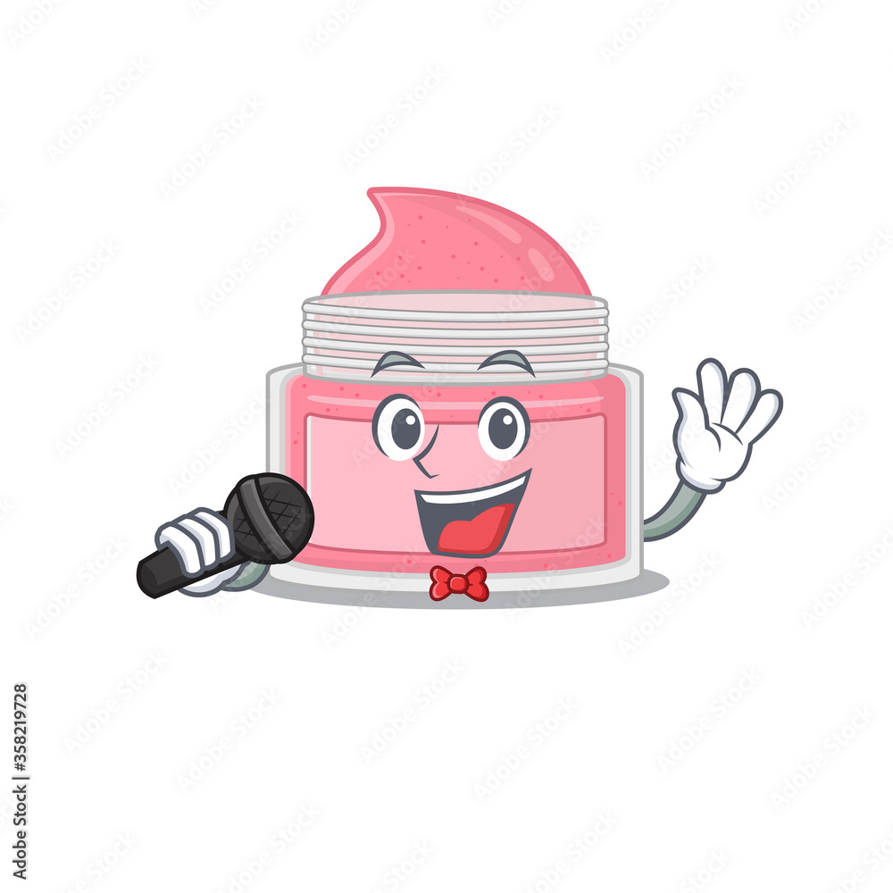 caricature character of body srub happy singing with a microphone caricature character of body srub happy singing with a microphone