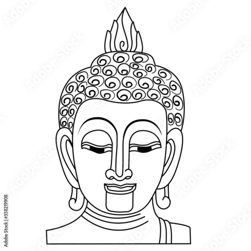 Black Buddha Face Ouline Isolated on White Background.