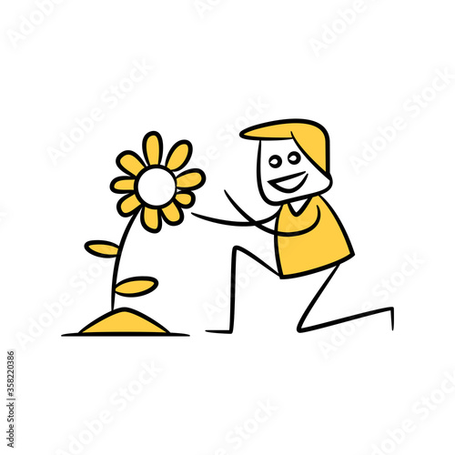 gardener planting flower yellow doodle theme