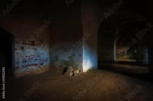 Basement of Daugavpils fortress in colors and black and white