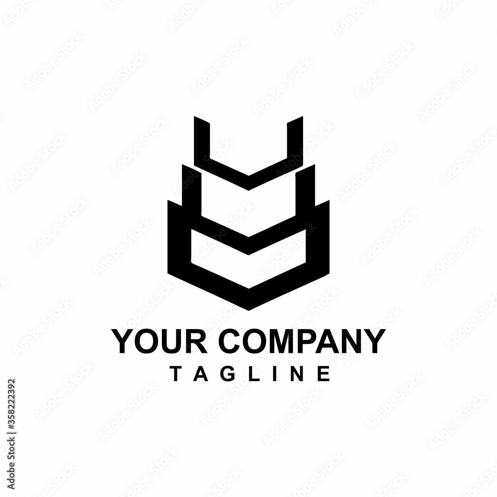 UUU, VVV, VUV, VUU tower shape initials geometrical logo and vector icon UUU, VVV, VUV, VUU tower shape initials geometrical logo and vector icon