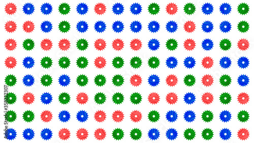 Modern moving gears icons forming colorful pattern over white background.