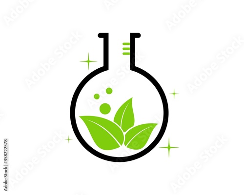 Herbal bottle laboratory with leaf inside