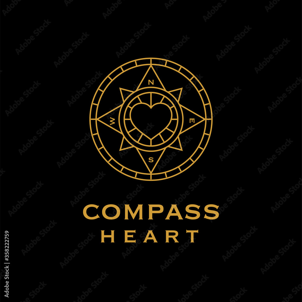 Line art logo design. Combination of compass and heart.