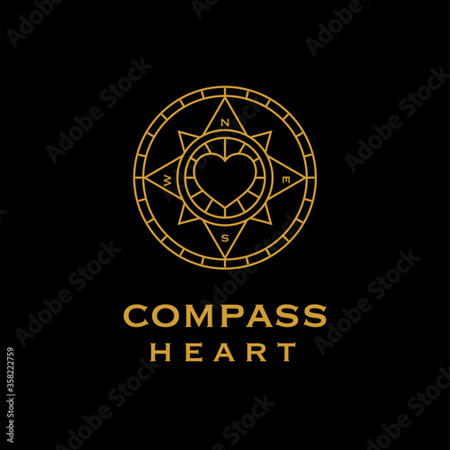 Line art logo design. Combination of compass and heart.