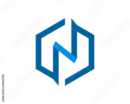N Letter with blue hexagon shape