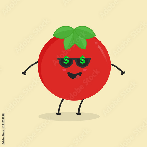 Cute Flat Cartoon Tomato Illustration. Vector illustration of cute tomato with a smiling expression. Cute tomato mascot design