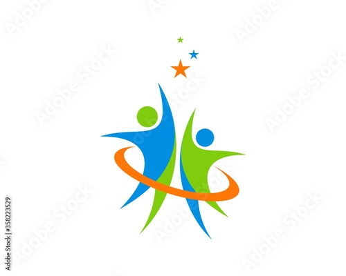Two people jump reach dream success