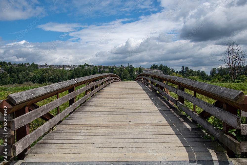 Wooden bridge at Colony Farm Regional Park.   BC Canada
