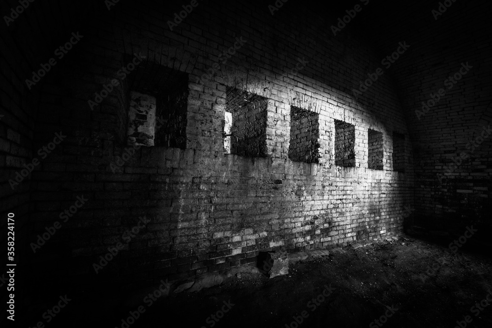 Basement of Daugavpils fortress in colors and black and white