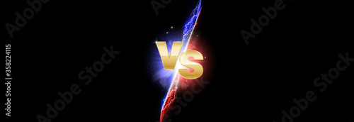 Versus light battle. MMA concept - fight night, MMA, boxing, wrestling, Thai boxing. VS of metal letters with light fire and glow. Versus battle vector.