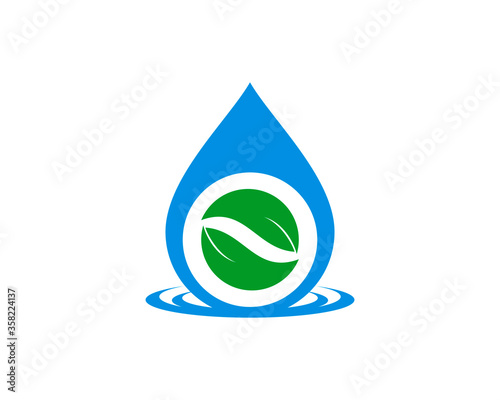 Water drop with leaf inside