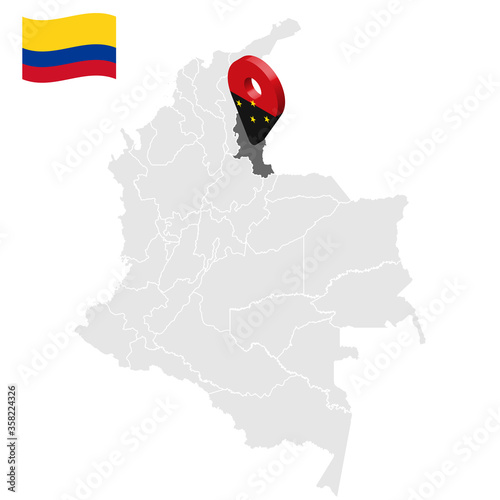 Location North of Santander on map Colombia. 3d  Norte de Santander location sign. Flag North of Santander. Quality map with regions  of Colombia for your web site design, logo, app, UI. Stock vector. photo