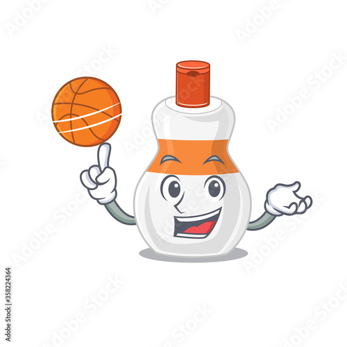 An athletic body lotion cartoon mascot design with basketball