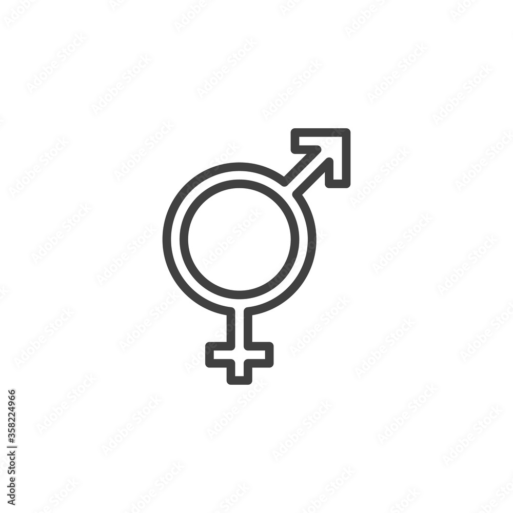Bigender sex line icon. linear style sign for mobile concept and web design. Female and male gender outline vector icon. Equality symbol, logo illustration. Vector graphics Bigender sex line icon. linear style sign for mobile concept and web design. Female and male gender outline vector icon. Equality symbol, logo illustration. Vector graphics