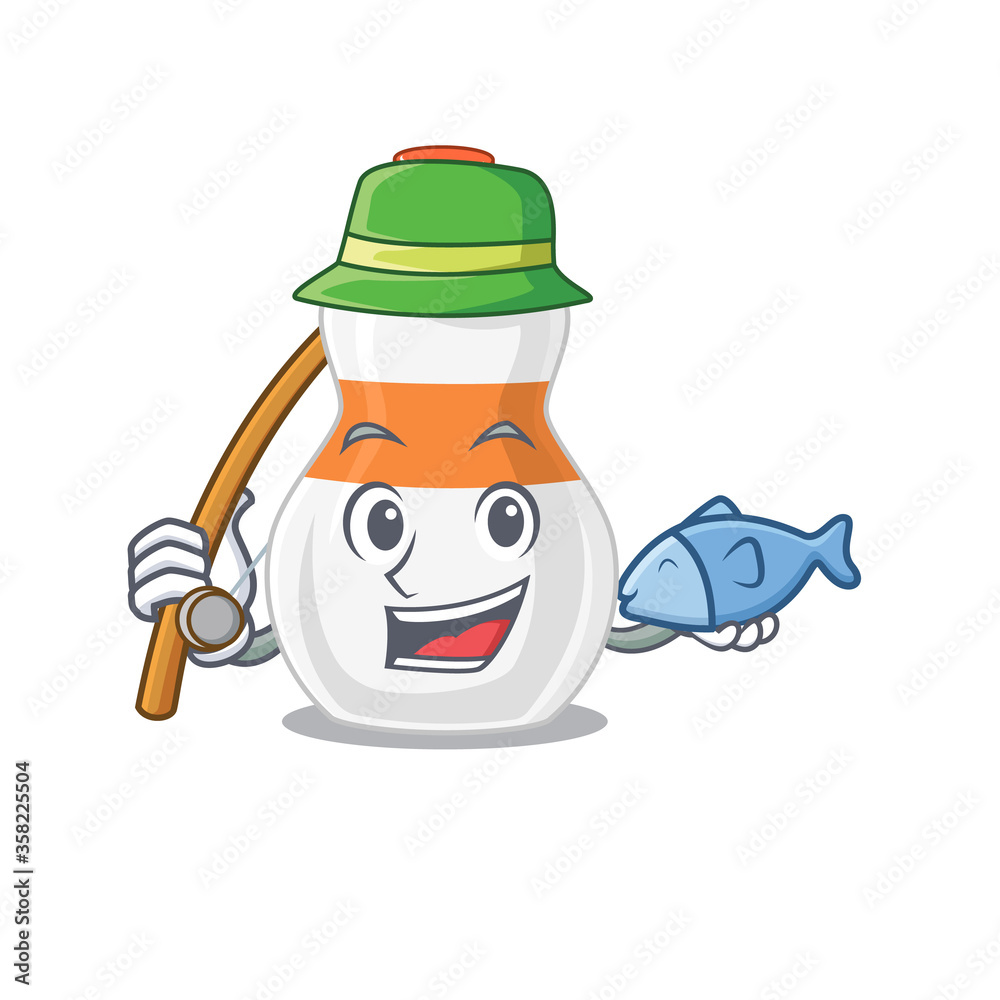 Cartoon design style of body lotion ready goes to fishing Cartoon design style of body lotion ready goes to fishing