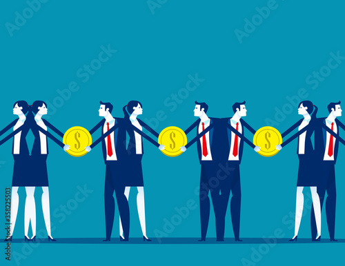 Business people give and take money. Business and economics